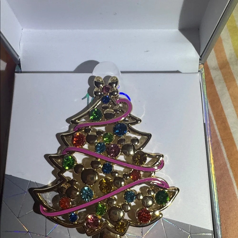 Disney Festive Christmas Tree Brooch with Colorful Gems